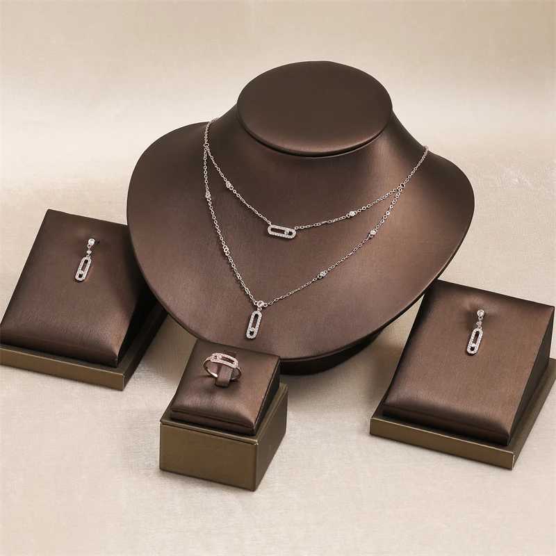 RAKOL double-layer Geely paper clip pendant necklace earrings used for stylish zircon rings bracelets party jewelry sets gifts X2411161