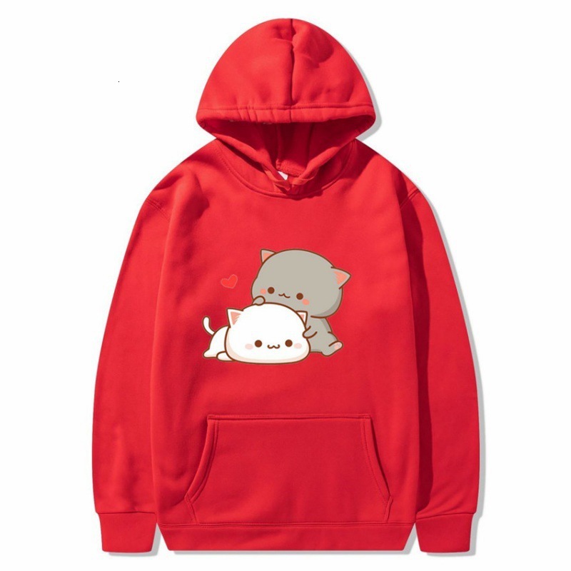 New designer Harajuku cartoon hoodie cute cat print men's and women's velvet street hoodie trendy hoodie