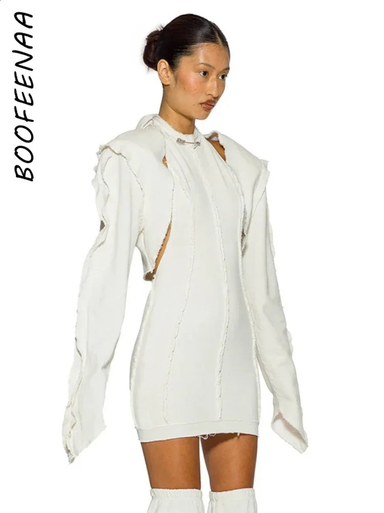 BOOFEENAA Black 2 Piece Suits for Women Long Sleeve Cardigan and Halter Mini Dress Sets Sexy Clubwear Outfit C85EZ45 240401
