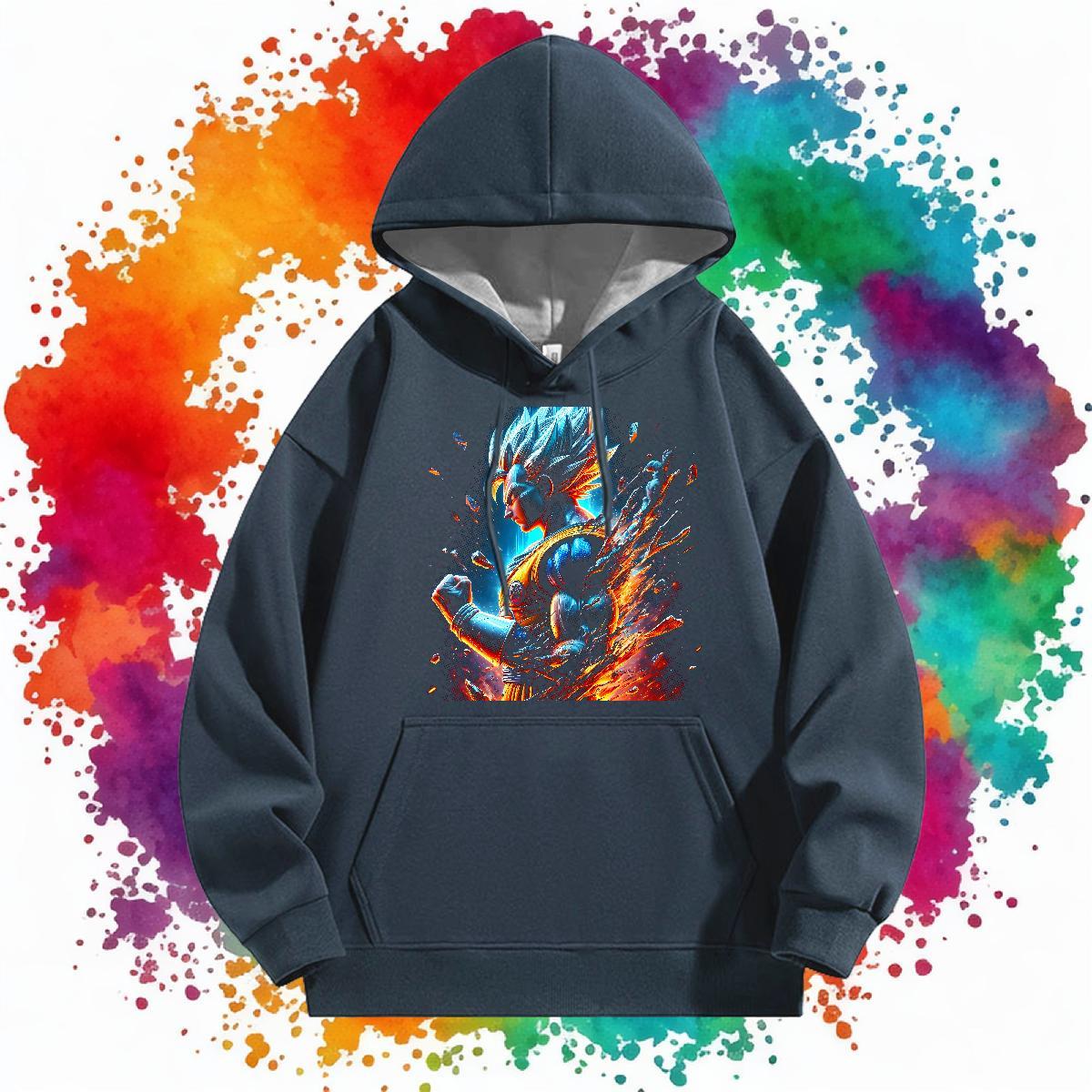 2024 New Men Hoodie Hooded Collar Breathable Loose Fit Men Tops Hoodie Custom Cartoon Top Pullover Hoodie Street Velvet Thick