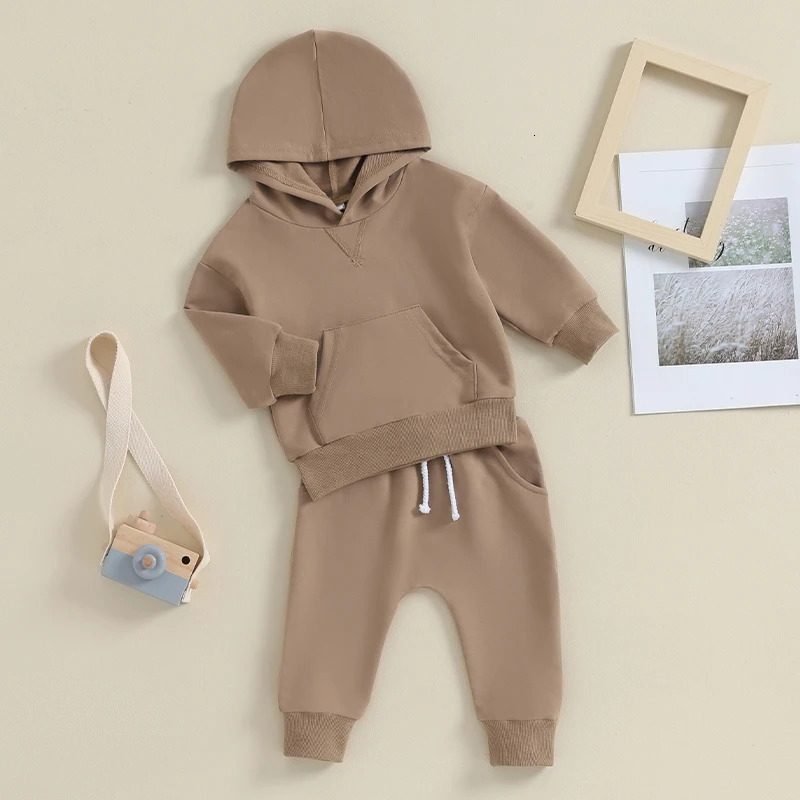 Toddler Baby Boy Girl Outfit Solid Color Long Sleeve Hoodie Sweatshirt Sweatpants Set 2Pcs Fall Winter Clothes 241106