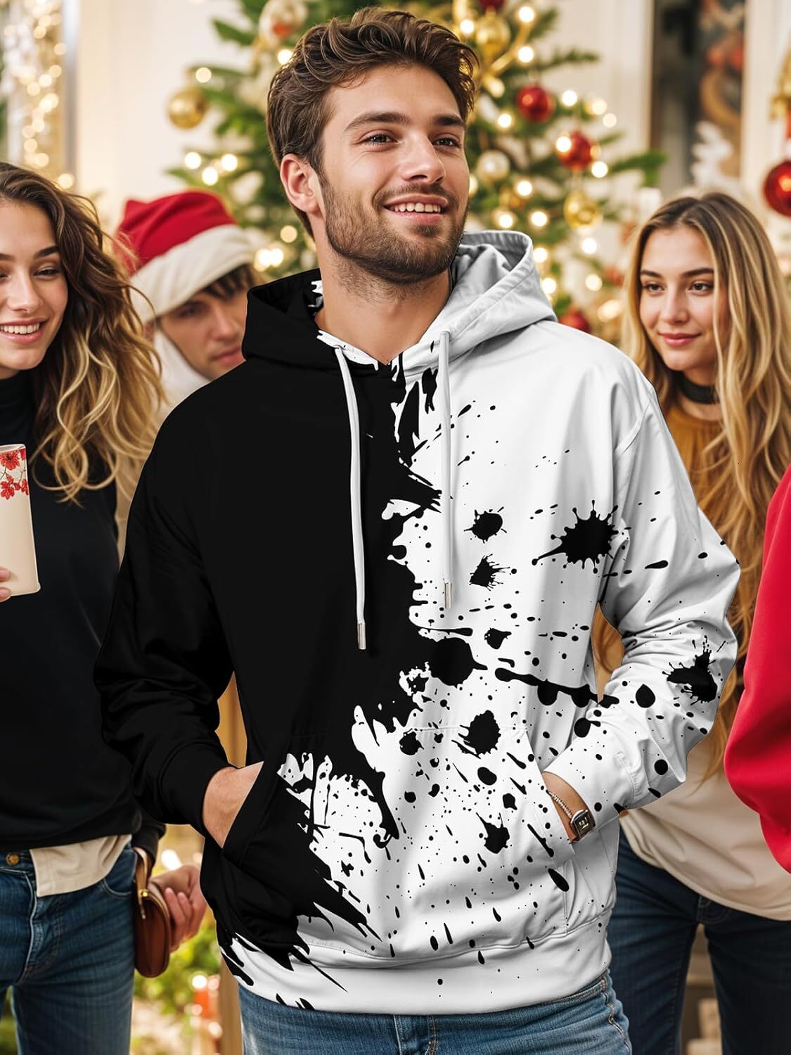 Hoodie for Mens Womens Graphic Hoodies for Men Funny Novelty Pullover Sweatshirt Xmas Teen Boy Gifts Black red Galaxy Hoodie Graphic Fashion Trends