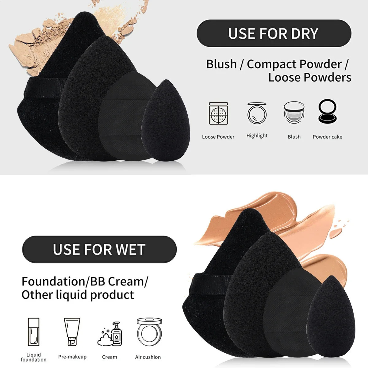 12 piece makeup puff kit mixed with sponge triangle powder puff finger air puff beauty tool tool 241105
