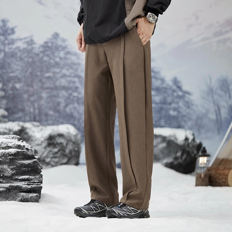 Autumn Casual Suit Pants Korean Mens Straight Loose Sweatpants Soft Wide Leg Long Baggy Business Trousers 241104