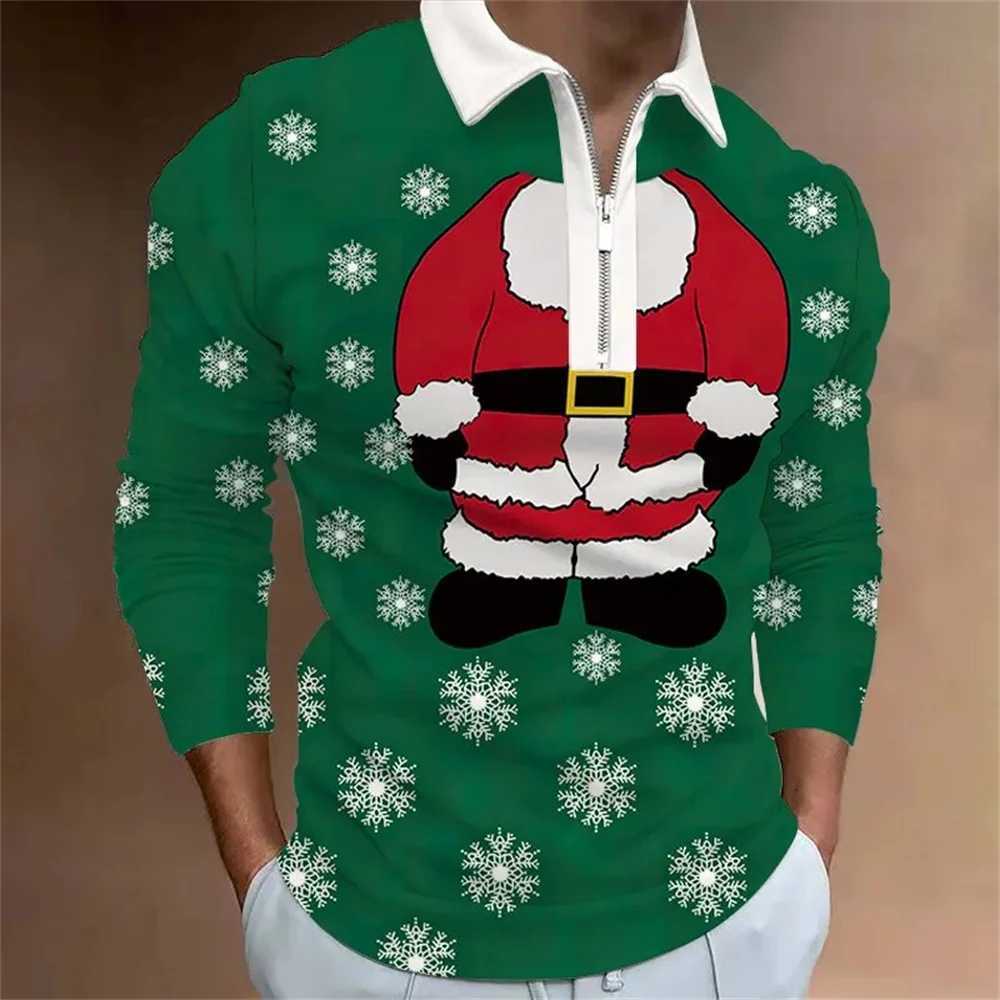 Christmas Collection Prints T-shirt Mens Porosity Collar T-shirt Mens Top Strt Harajuku Zipper Mens Long Sve T-shirt W241106
