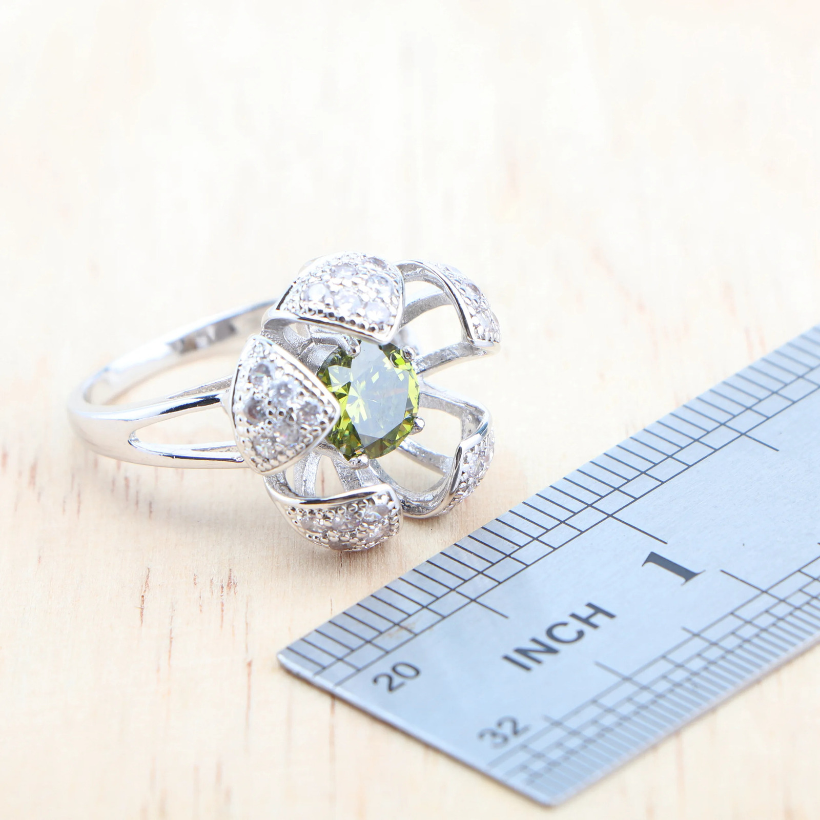 Bridal Silver 925 Round Olive Zircon Jewelry Set Ring Bracelet Pendant Earrings Necklace Set 241106