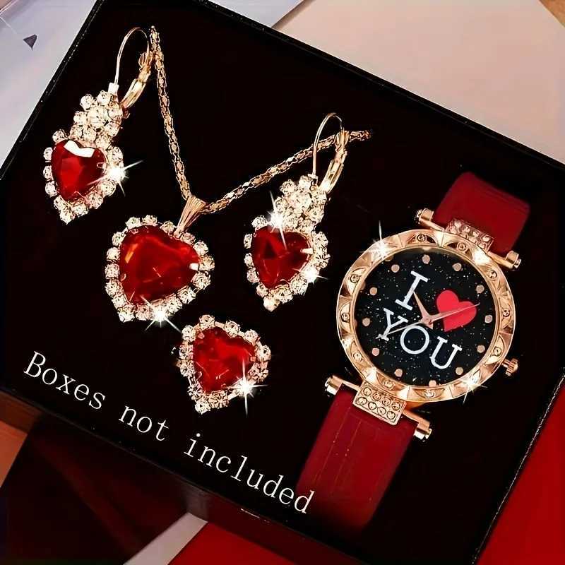 5 pieces/set I You Quartz Watch Luxury Rhinestone Simulation Watch and Jewelry Set X241106