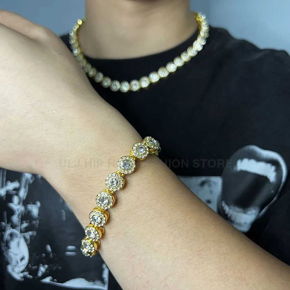 J Hip Hop d Out New 10mm Round Sparkling Water Diamond Cuban Tennis Chain Necklace Mens Text X241106