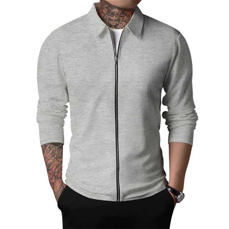 2023 Spring/Summer New Mens Sportswear Zipper Long Sved Shirt+Polyester Fiber Solid Color Checkered W241106