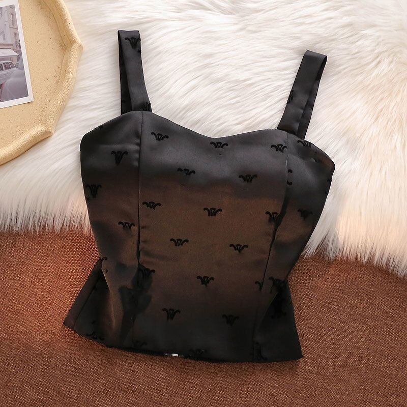 Women logo flocking pattern spaghetti strap padded designer bustier sexy tanks camis SMLXLXXL3XL4XL