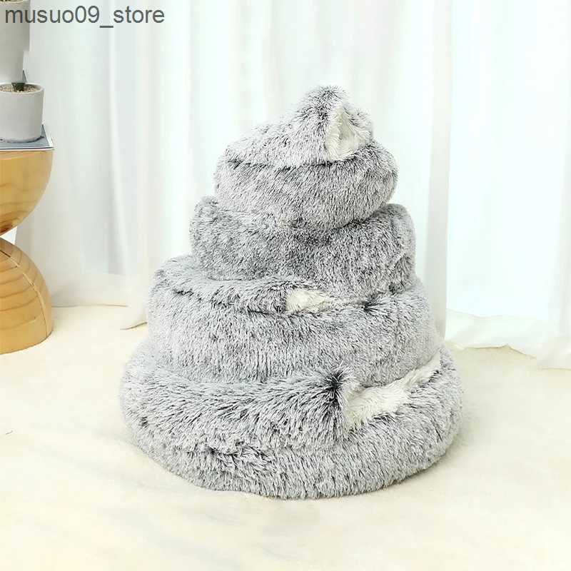 kennels pens Round plush dog cat bed puppy cat mat small house orthopedic dog bed fluffy dog house pet warm mat L240910