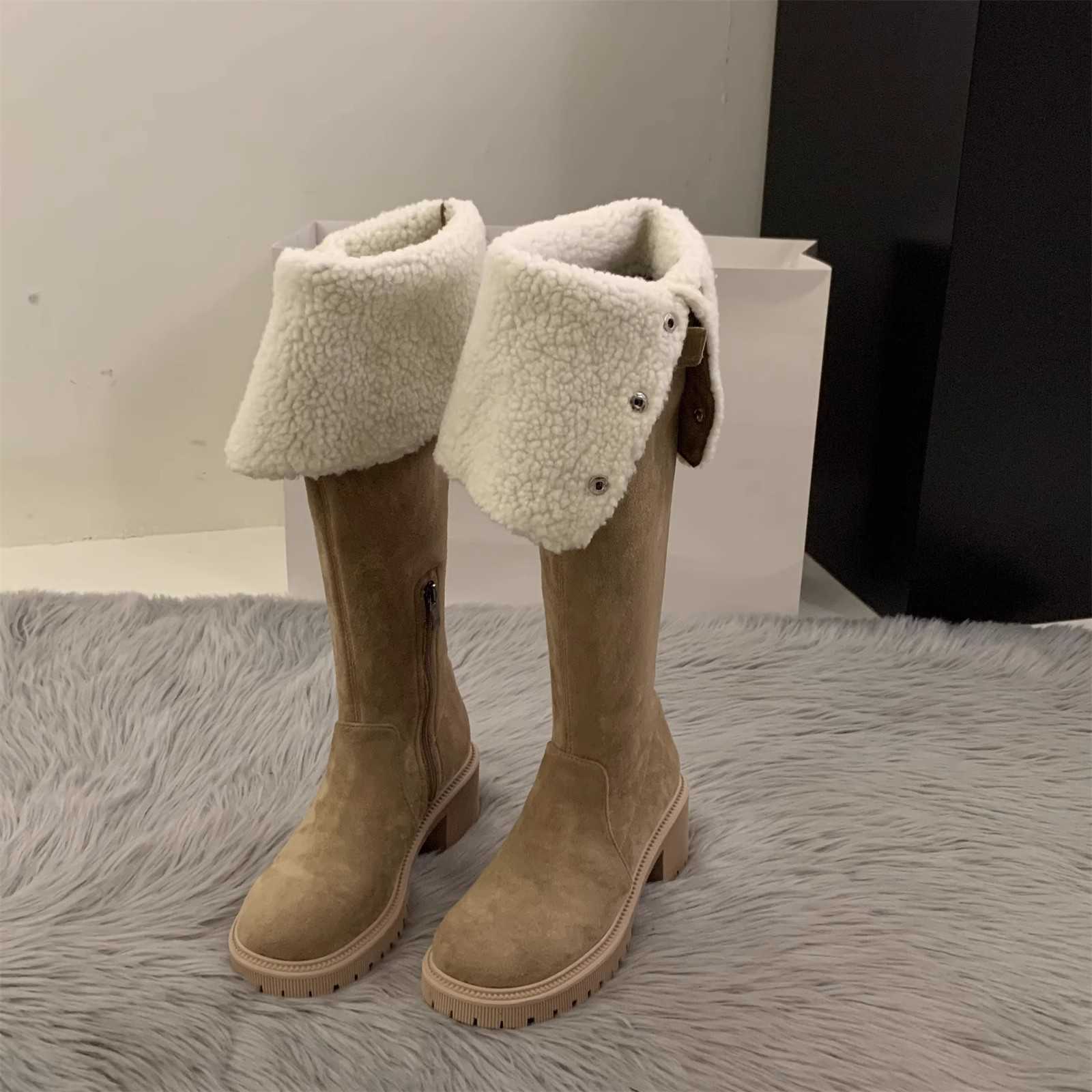 CMM High Heeled Knee High Boots Plush Cotton Boots for Women New Autumn and Winter Snow Boots Long Leg Knight Boots