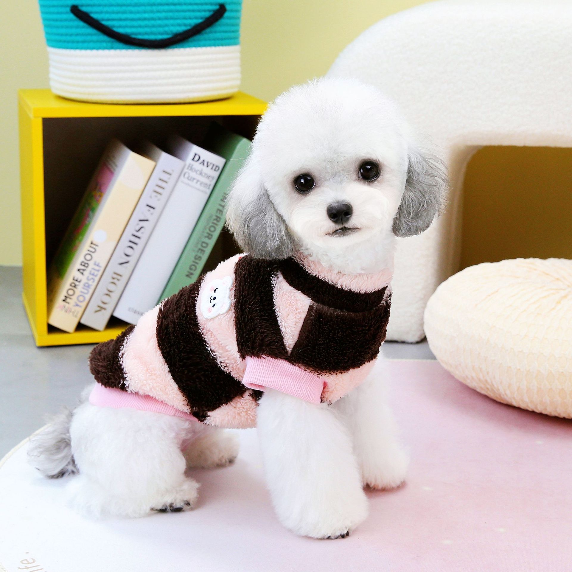 Dog D ring Clothes Fashion Design Striped Dog Fleece Clothes Autumn Winter Pet Clothing