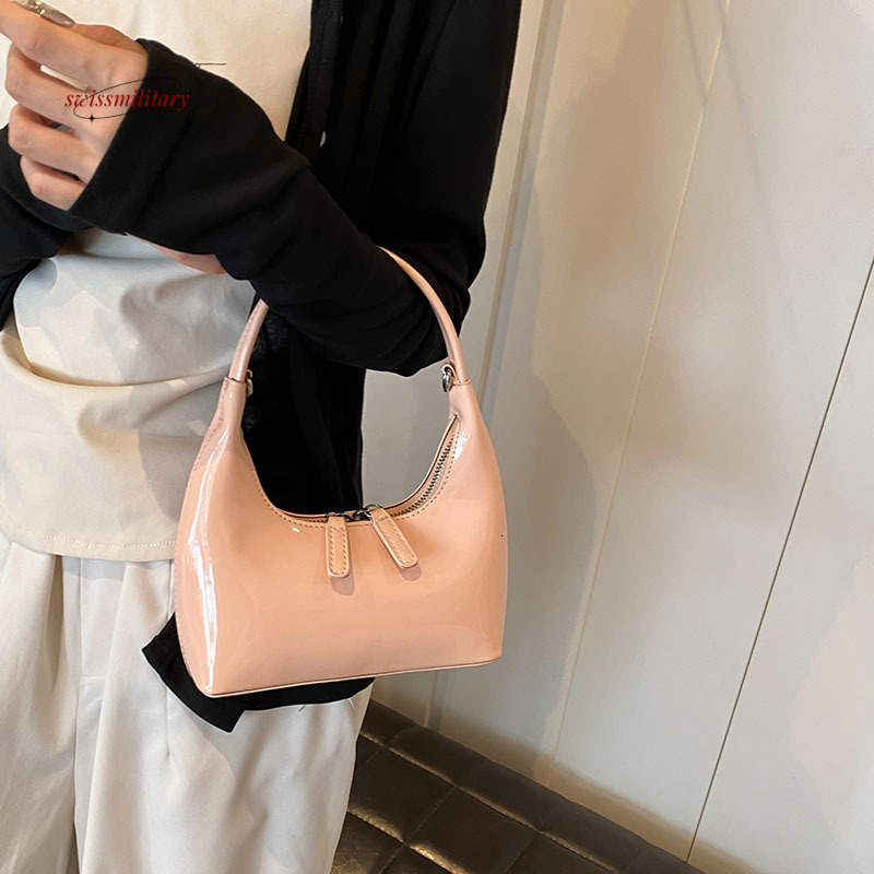 Korean ins women's armpit 2024 new niche design patent leather glossy shoulder bag high-end handbag #28 swissmilitary