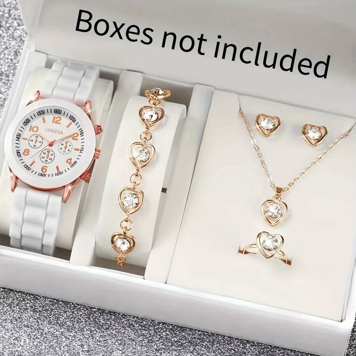 Able Circar silicone quartz watch suitable for students Ins style 5-piece white and black shaped jewelry set X241106