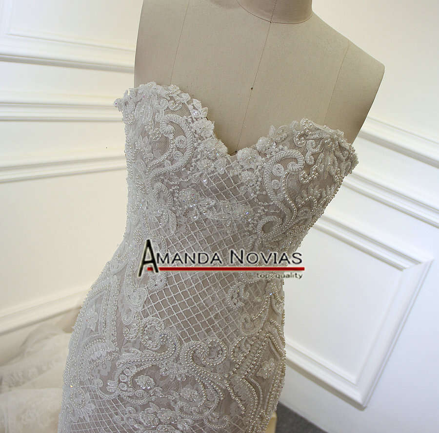 New Model Contrast Dresses Champagne Color Shinny Full Beading Mermaid Wedding Dress