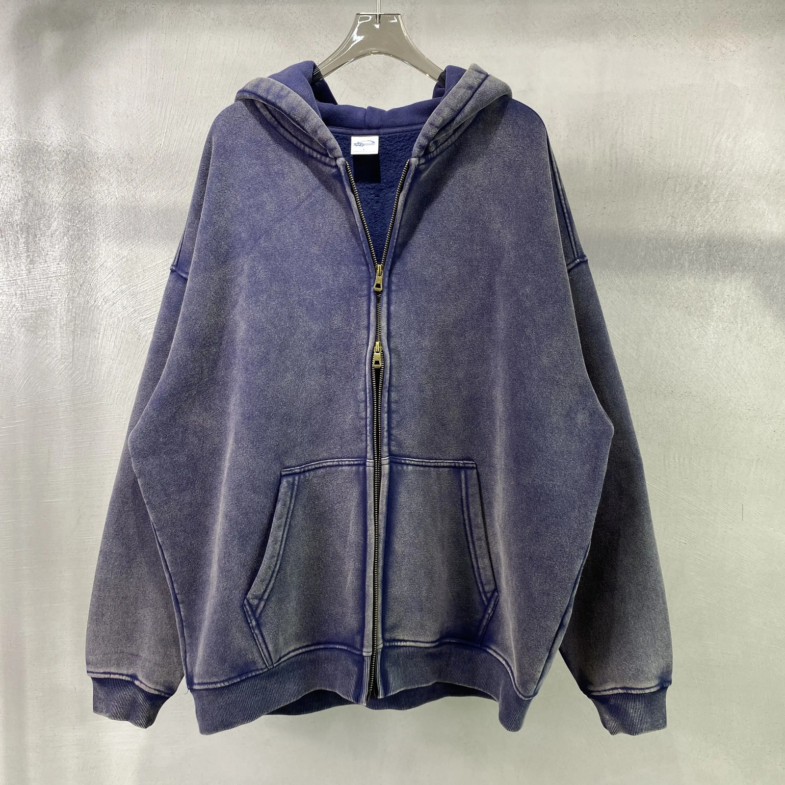 Wax dyed wool zippered hoodie 241106
