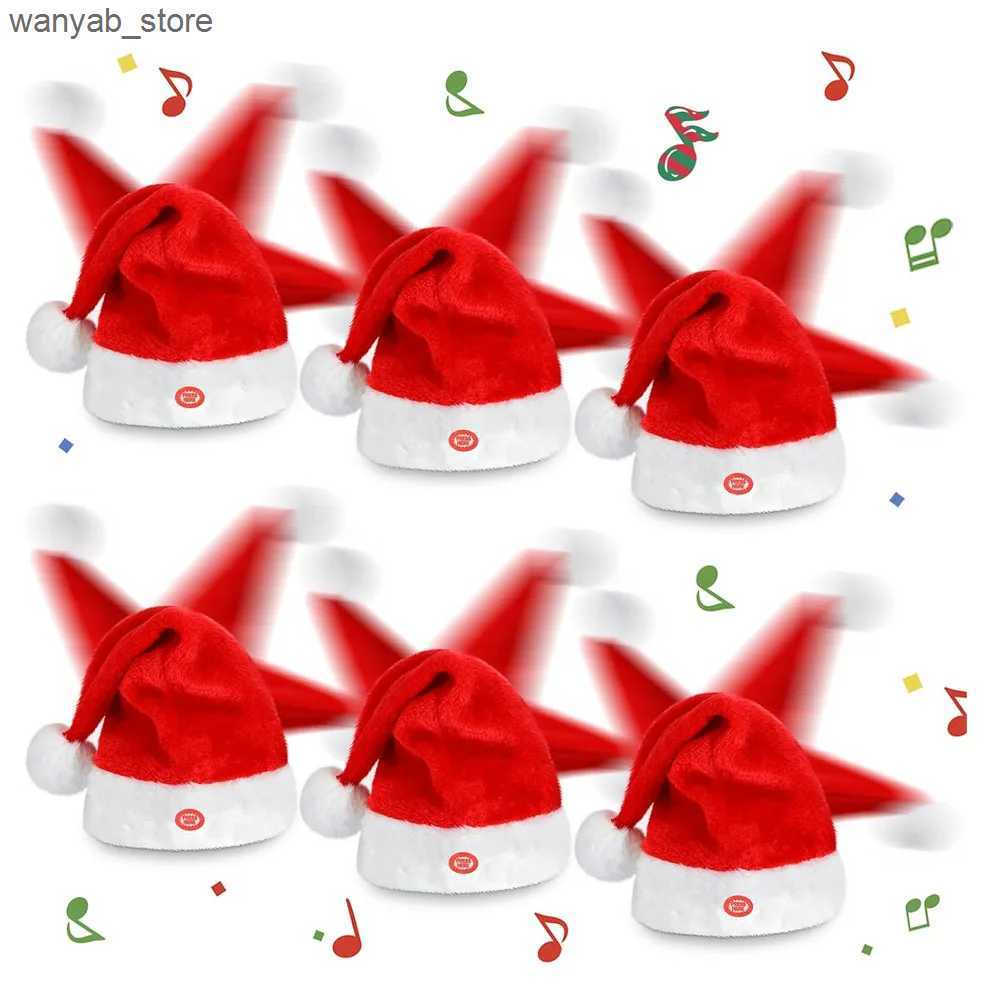 Wide Brim Hats Bucket Hats Singing And Dancing Christmas Hat Electric Swing Moving Santa Hat Plush Christmas Cap For Christmas New Year Party Supplies