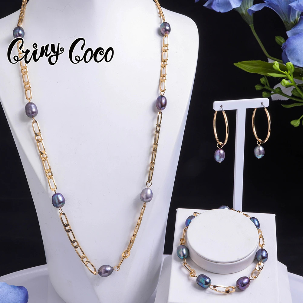 Tahiti Baroque Womens Jewelry Set Chain Necklace with Pearls Freshwater Pearl Bracelet Womens Necklace Set 241106