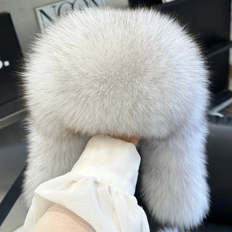 100% real fox fur hat for women Russian Usanka pilot hunter snow skiing hat earmuffs winter raccoon fur bomber hat 241106