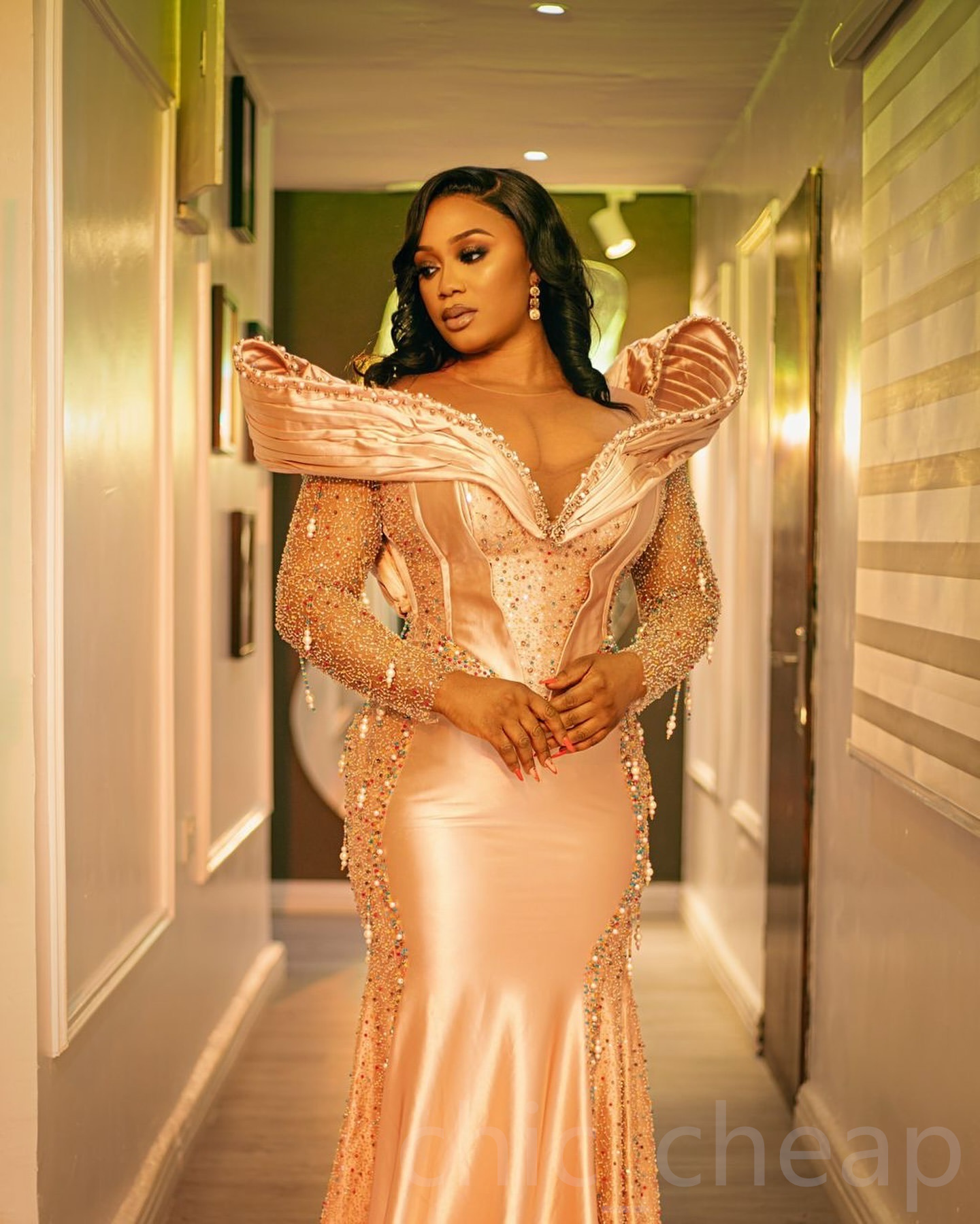 2024 Plus Size Pink Mermaid Prom Dresses For Special Occasions Satin Beaded Sequined Evening Party Birthday Gowns Dress For Women Vestidos de novia