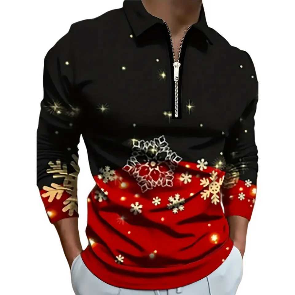 Christmas Collection Graphic Prints Shirt for Men Novelty Lapel Men Long Sve T-shirt Outdoor Sports 2024 Wear Men W241106