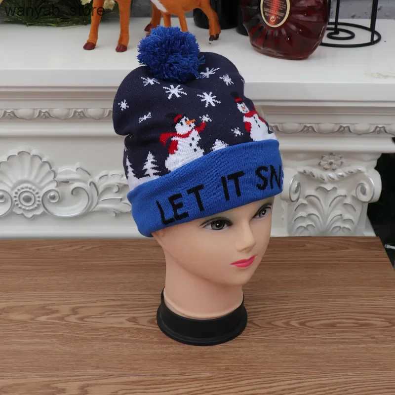 Wide Brim Hats Bucket Hats Knitted Christmas Hat Adult Child Santa Hat with LED Light New Year Party Kids Gift Navidad Natal Noel Christmas Decoration