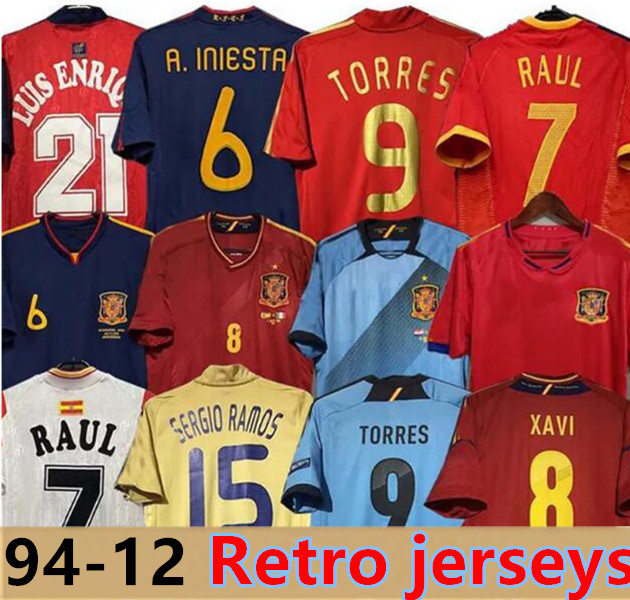 final 2010 Spain retro A.Iniesta soccer Jerseys 1996 1994 RAUL XAVI Hierro LUIS ENSRIQUE ALONSO Caminero PUYOL PIQUE David Villa TORRES 2008 2012 2002 Guardiola RAMOS