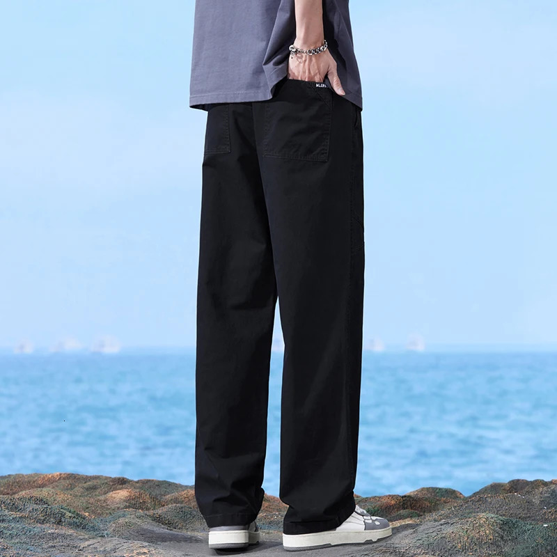 Summer Autumn Cotton Casual Cargo Pants Thin Straight Tube Loose Wideleg Leisure Trousers Men 241104