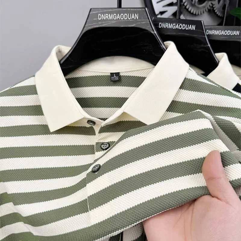 Luxury high-quality long SVE shirt mens spring autumn new striped casual Korean style lapel T-shirt W241106