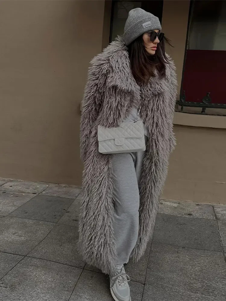 Fashion Long Fluffy Warm Full Sleeves Overcoat Elegant Thicken Faux Fur Coat For Women Fall Winter Female Chic Streetwear 241104