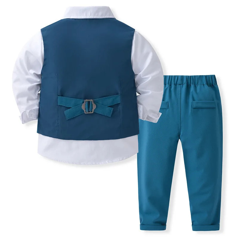 Birthday Costume for Boy Gentleman Outfits Children Spring Autumn Boutique Clothing Set Solid Vest Suit Kids Cotton Formal Wears 241106