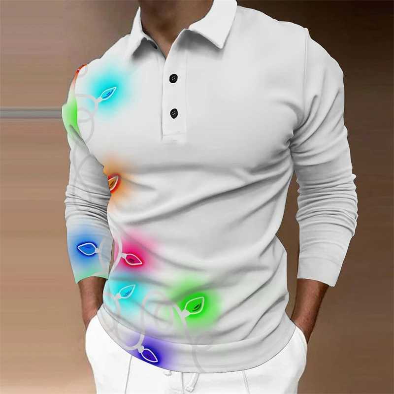 Simple Christmas light pattern shirt fashionable autumn long Sve 3D printed mens casual T-shirt W241106