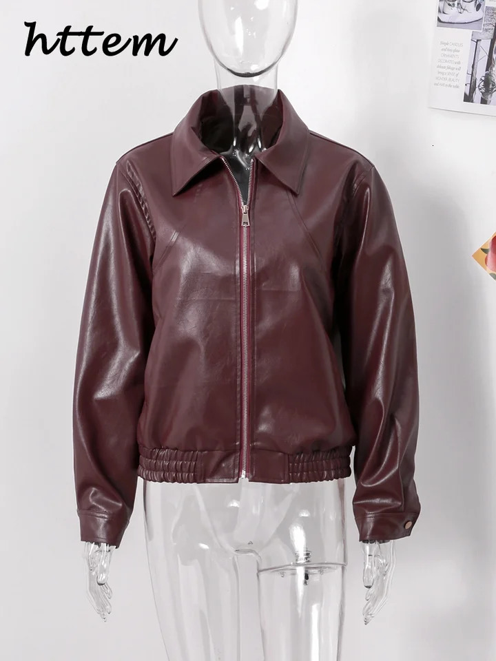 Fashion Zipper Short Leather Jackets Women Loose Lapel Long Sleeve Spliced Cropped Coats 2024 Autumn Lady Solid Y2k Streetwear 241106