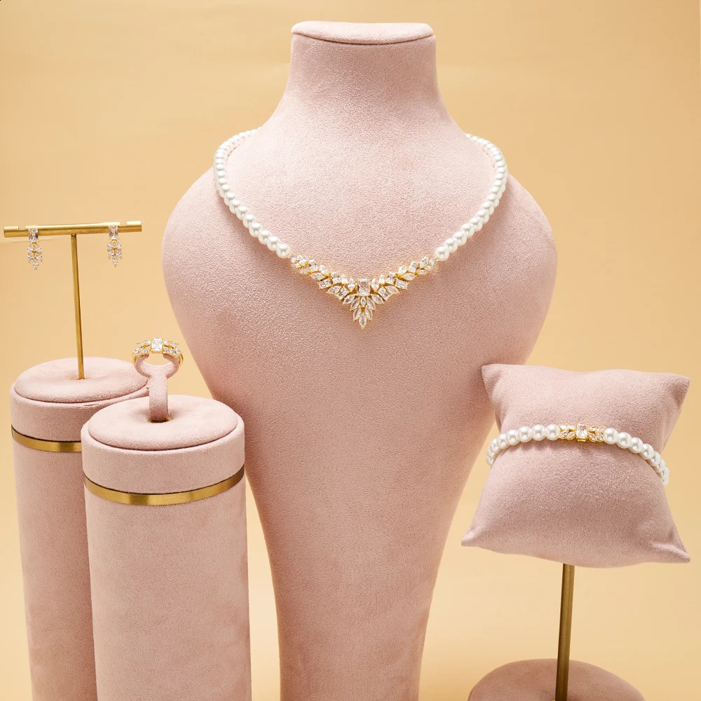 TIRIM Womens Pearl Necklace Set Cubic Zirconia Jewelry Set Dubai Dinner Set Party Engagement Handmade Jewelry Accessories 241105
