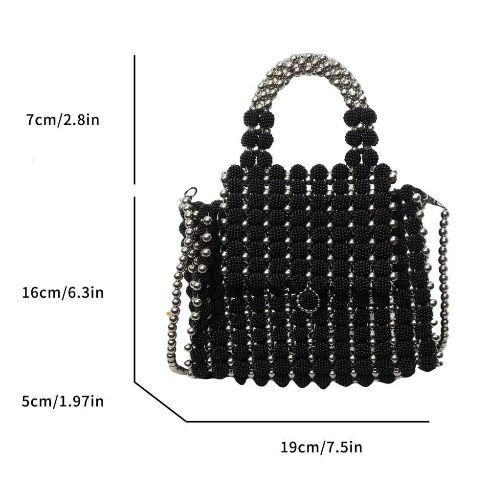 Designer Bag Black Small Square Bag Tote Women 2024 Summer Beading Handmde Handbag Phone Bag Coin Purse Vintage Pearl Shoulder Crossbody Bag
