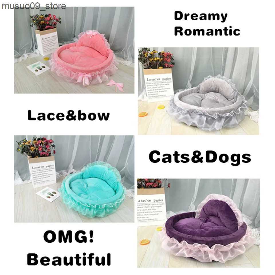 kennels pens Hanpanda Fantasy Bow lace dog bed for large dogs detachable oval pink princess pet bed basket for dogs pets wedding furniture L240910