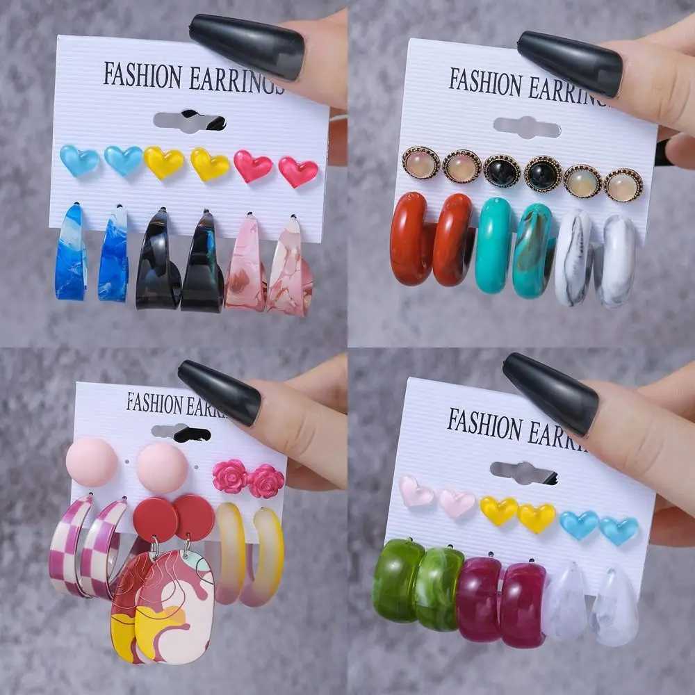 New colored acrylic earring set suitable for vintage Geely C-shaped resin ring earrings fashionable jewelry gifts X241106