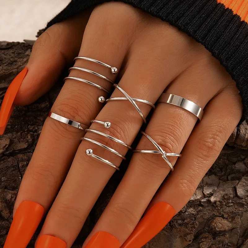 6-piece gold silver cross ring set for simple wide chain finger tail rings open adjustable joint jewelry gifts X241106