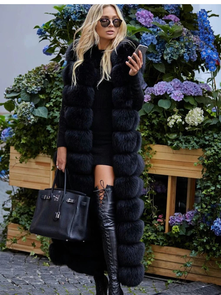 ZADORIN y 10 Steps Women X Long Faux Fox Fur Vest Furry Soft Jacket Thick Warm Vintage Overcoat Streetwear 241104