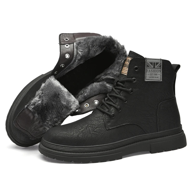 2025 New Genuine Leather Men's Winter Designer Warm Deert Men's Plush Snow Large Ankle Boots Outdoor Leisure Work High Top Shoes