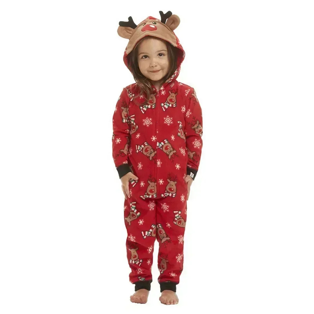 Christmas Matching Outfits for Family Elk Ear Hooded One-Piece Jumpsuit Romper Adults Kids Clothing Set Pajamas Xmas Look Pyjama 241106