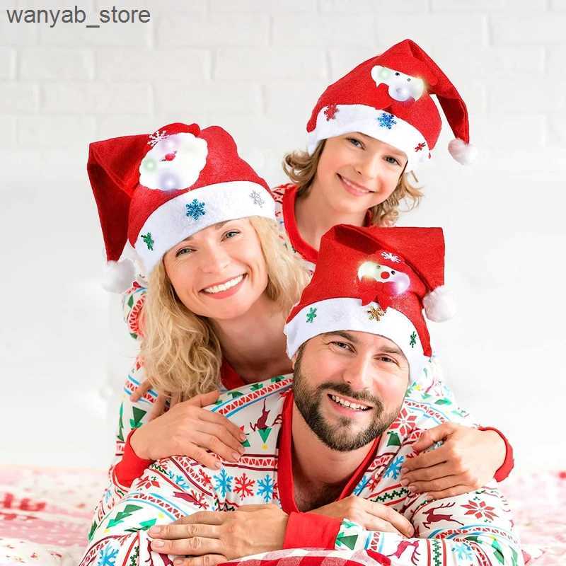 Wide Brim Hats Bucket Hats New 3/1PC Christmas Hat With Led Light Christmas Santa Cap for Kids Children Adult Gift for New Year 2025 Christmas Decorat