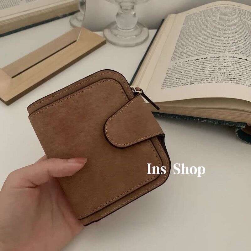 Women's Brown Student Wallet - Compact Folding Bag with Coin Pocket