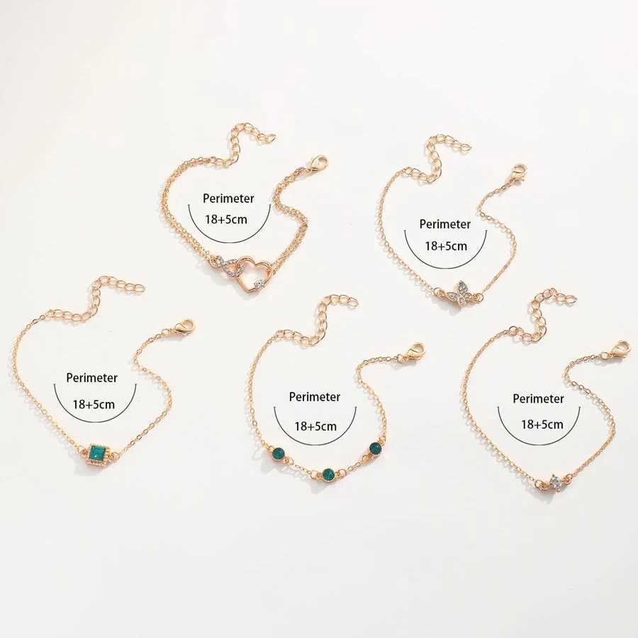 5-piece Hallow Out Green Crystal Stone Bracelet Set designed for elegant gold and cute Rhinestone Girl Bracelet Set X241106