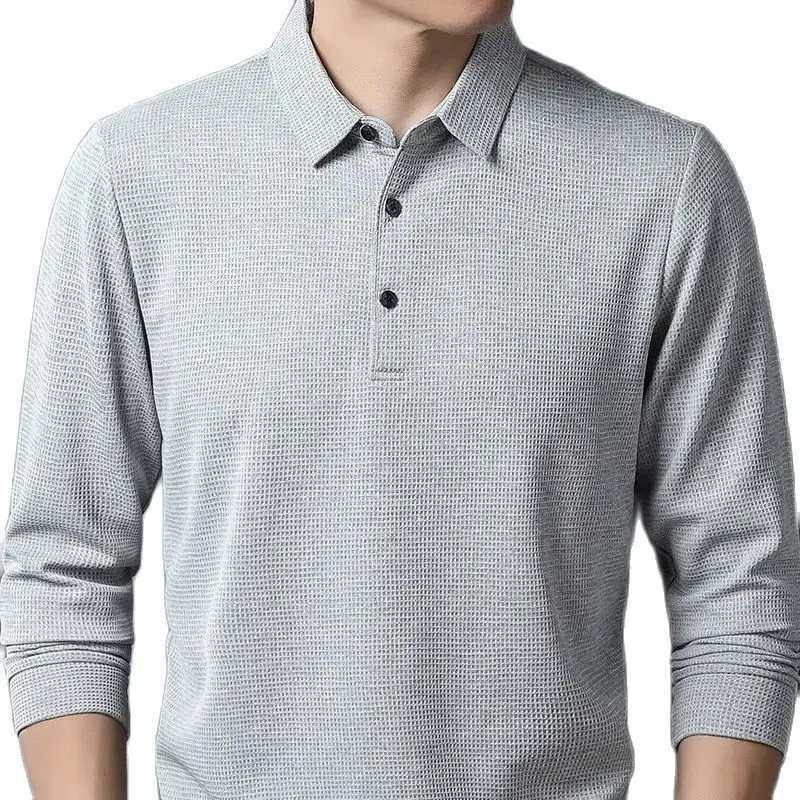 SHIONFA Mens Wfle Long Sve Solid T-shirt Elastic Casual Autumn Clothing Comfortable Collar Casual Shirt 4XL W241106