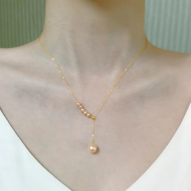 XF800 genuine 18K gold necklace pendant exquisite jewelry round natural freshwater pearl pure AU750 chain womens wedding gift X551 241106