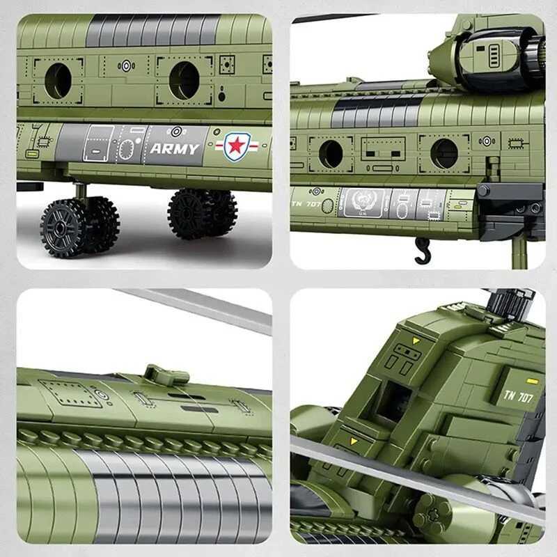 Free shipping 1622PCS CH-47 Chinook Transport Plane Building Blocks Military Armed Helicopter Fighter Model Bricks Kids Toys Christmas Gifts