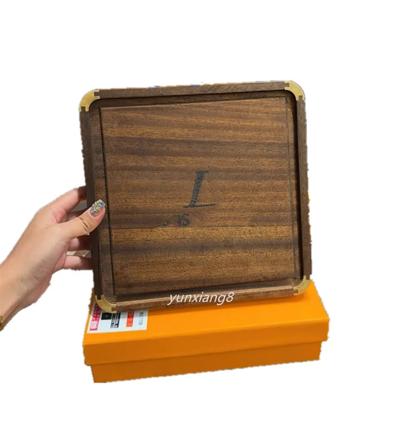 Designer Brown Storage Vintage Letter Circular Square Wooden Classic Pattern, Entrance Hall Key Tray, Tea Tray 2323