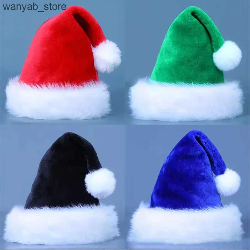 Wide Brim Hats Bucket Hats Red Blue Green Black Adult Childrens Thick Plush Christmas Hat 2023 Noel Merry Christmas Decor Gift Hat Happy New Year 2024